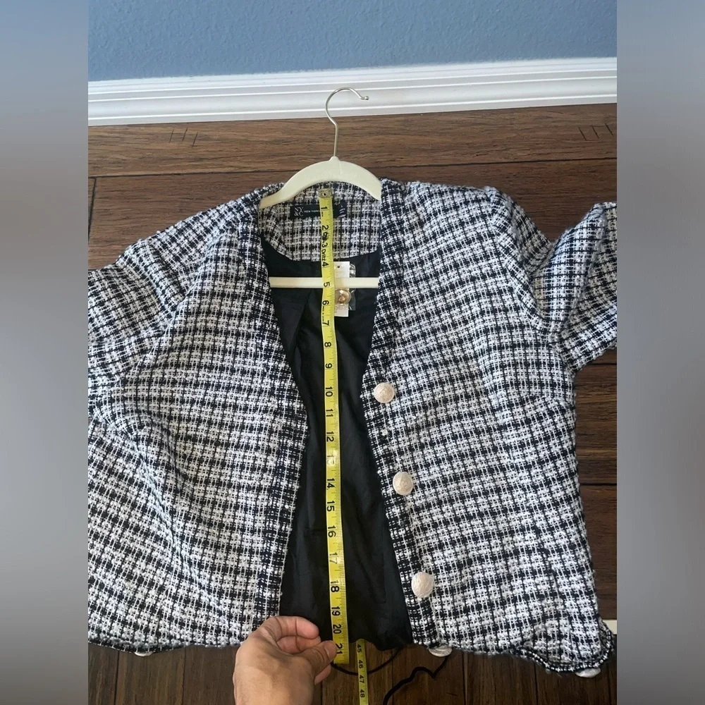 Tweed jacket Checked coat gold button classic trench coat long blazer fall coat